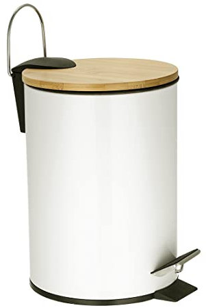 ADOB Kosmetikeimer Abfalleimer Mülleimer Treteimer 3 Liter weiss matt, Bambusdeckel, 90411