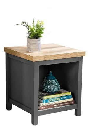 Home Source Occasional End Lamp Table, 1 Shelf, Oak Effect, Dark Grey