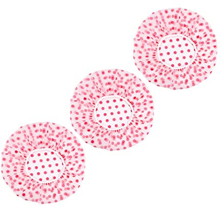 3 Pcs Shower Caps, Reusable Bath Cap with Elastic Band, Waterproof Plastic Shower Caps for Women, Men, Kids (Red)