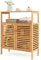 COSTWAY Bathroom Floor Cabinet, Bamboo Freestanding Storage Cupboard with Double Louvered Doors and Open Shelf, Side Cabinet Display Organiser Unit for Living Room Kitchen Hallway