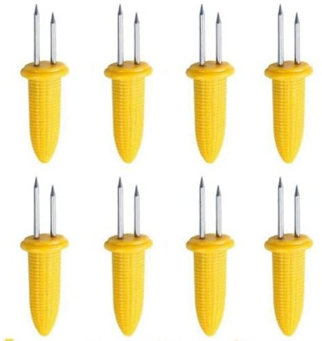 fiXte® Lot de 8 brochettes de maïs pour barbecue,Brochettes de barbecue en acier inoxydable,Supports d'épi de maïs,Fourchettes de maïs,Outil de barbecue,Fourchette porte-maïs, pique-nique, fête d'été