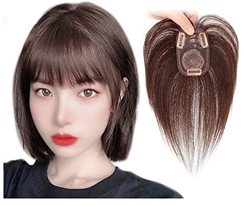Braune Haar-Topper for Frauen 100 % Echtes Echthaar Top-Haarteile 7 X 10 Cm Clip-In-Topper Auf Seidenbasis, 15/20/25 Cm Gerade Perücken for Dünner Werdendes Haar, Haarausfall, Graues Haar ( Size : 20c