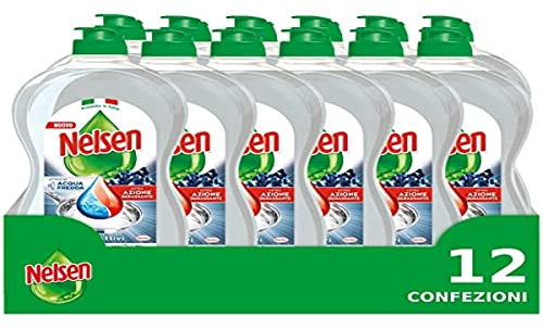Nelsen Carboni Attivi, Detersivo per Piatti a mano, sgrassa a fondo con Azione Rinfrescante sulle Stoviglie, confezione risparmio da 12 flaconi da 850 ml