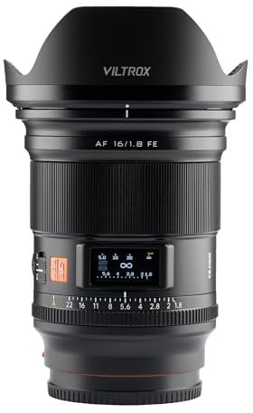 VILTROX AF 16mm f/1.8 FE Vollrahmen Objektiv Weitwinkel Autofokus mit integriertem LCD-Bildschirm für Sony E Mount Kameras für Sony A7IV A7RIV A9 A7RⅤ a6600