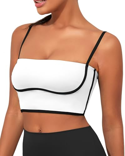 AngiMelo Longline Sport-BHs für Damen, quadratischer Ausschnitt, zum Ausgehen, Top, Workout-Top, eingebauter BH, Unterstützung, gepolstertes Yoga-Tanktop, Weißer Longline-Sport-BH, Mittel