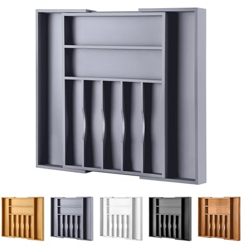 oridom Großer Premium-Besteck-Organizer aus Bambus – erweiterbarer Schubladen-Organizer und Utensilien-Organizer – 43,2 x 50 cm Besteckkasten mit Trennwänden für Küchenutensilien und Besteck (7–9