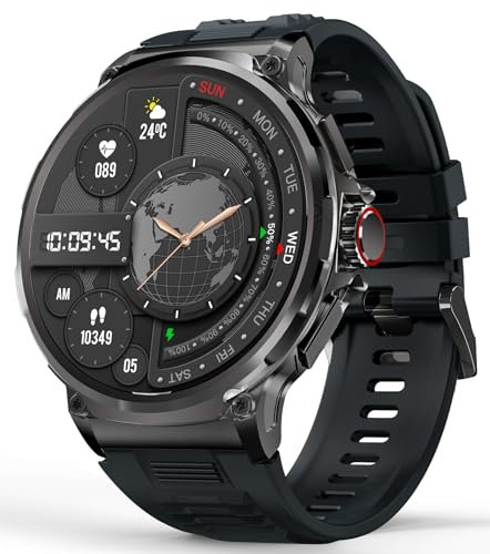 Smartwatch für Herren, wasserdichte Uhren mit Blutsauerstoff, Blutdruck, HR-Monitor, Anrufe tätigen, SNS/SMS-Erinnerung, Schlafmonitor, Fitness-Tracker, Aktivitätsschrittzähler, kompatibel mit Android
