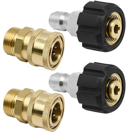Hoypeyfiy 2 Sets M22 14mm Pressure Washer Quick Connect Fittings 14mm to 3/8inch 5000PSI Quick Connect Hose Adapters for Universal Gun Hose and Pump Connection