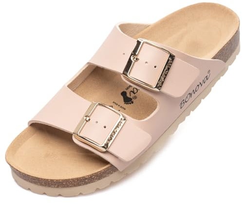 BOnova Damen Sandalen - Pantoletten mit Fußbett - Rutschfeste Sommerschuhe mit Gummisohle - Premium Pantoletten aus Kork - Gemütliche Hausschuhe