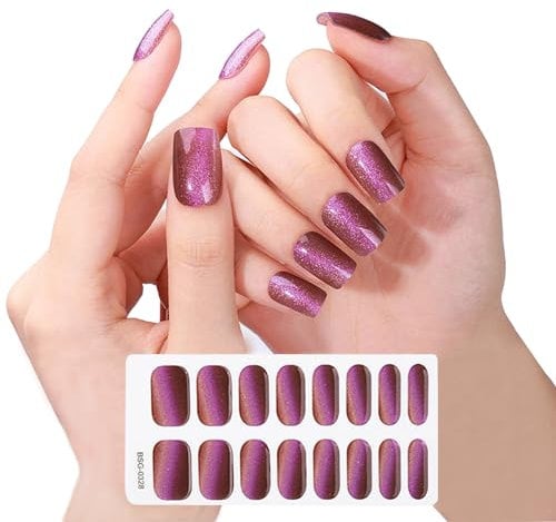 Semi Cured Gel Nails Strips,16pcs Stickers Nail Wraps, Soft Self-Adhesive Gel Nail Stickers for Salon-Quality Manicure, Gel Nail Stickers(UV/LED Lamp Required)