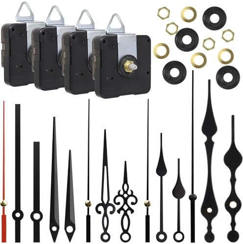 4PCS Clock Mechanism, Quartz Clock Movement, Replacement Clock Mechanism | Clock Hands, Long Axis and Short Axis Clocks, Silent Clock Mechanism Kit with 5 Sets of Hands for Repair