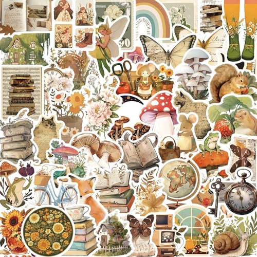 50Pcs Retro Animals Stickers Laptop Car Scrapbook Phone Skateboard Suitcase Luggage Bike Vintage Vinyl Waterproof Aesthetic Personalised Stickers for Teens Boys Girls Adults