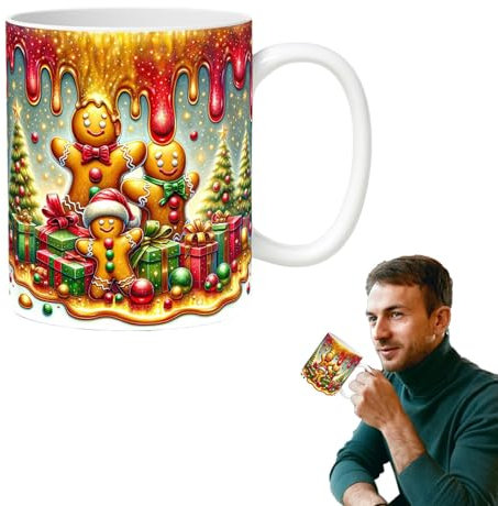 Taza de café de hombre de jengibre, taza de hombre de jengibre de Navidad, capacidad de 350 ml, bonita taza de cerámica de dibujos animados, taza de cerámica de pan de jengibre, bonitas tazas