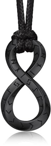 Bandmax Ketten für Herren Halskette Edelstahl Unendlich Anhänger mit Runen Kette Männer Lederband mit Infinity Anhänger Möbius Amulett Glücksbringer Nordisch Wikinger Schmuck Accessoire für Karneval