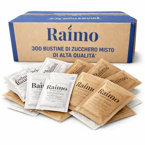 300 Bustine Zucchero Monodose Mix: 150 Bianco + 150 Canna 4g | Prodotto In Italia, Ideale per Bar, Ufficio, Hotel e Catering, Porzioni Igieniche, Per Caffè, Tè e Bevande Calde