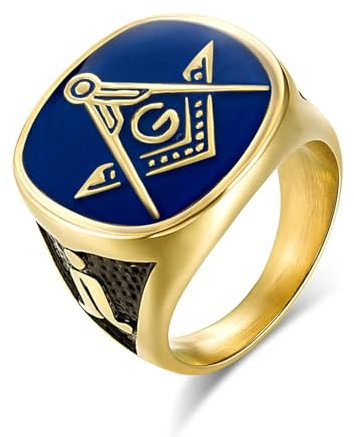 Hasdnker Ring Ringe Damen Bijouterie Herren Vintage Blau Gold Farbe Freimaurer Herren Ring Retro Punk Ring Hip Hop Bruderschaft Ring Freimaurer Männer Schmuck 10