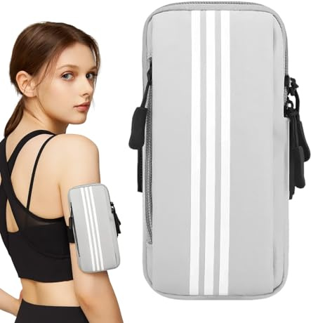 Jogging Handytasche, Handytasche Joggen, Sportarmband, Handy Armband Joggen, Schweißfest,Schnell-Trocknend, Armtasche für Laufen, Fitness, Handyhalterung Kompatibel mit Smartphones bis 6,7 Zoll (Grau)