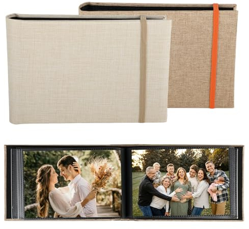 Einsteckalbum 2er Pack - Fotoalbum 10x15 - Fotoalben 6 / A6 / 4R, fasst 200 Fotos, Leinen-Cover, Elastisches Band, Schwarze Seiten, geeignet für Reisen, Jahrestage, Geburtstage und Hochzeitsfotos
