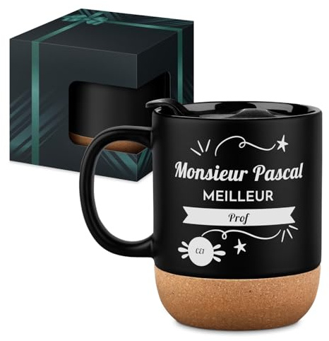 Maverton Tasse a Cafe avec Prenom pour Lui, Mug Ceramique personnalisé | Tasse Personnalisable 350 ml avec Couvercle pour papa, Idée Cadeau Homme original Utile, Cadeau Anniversaire Homme