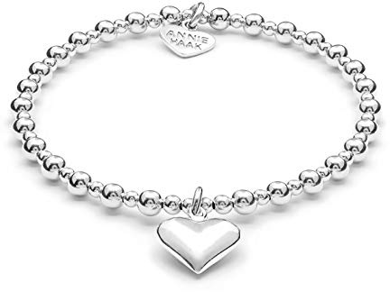 Annie Haak Mini Orchid 925 Sterling Silver Solid Heart Beaded Bracelet | 925 Sterling Silver Beaded Solid Heart Charm Gift For Her Women Girlfriend Birthday Anniversary Friendship Handmade in UK