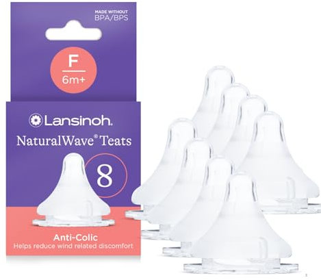 Lansinoh NaturalWave Baby Bottle Teats - Fast Flow 8 Pack - Anti-Colic Air Vent - BPA & BPS-Free - Clinically Proven to Reduce Nipple Confusion - Compatible with Lansinoh Bottles