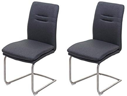 Mendler 2er-Set Esszimmerstuhl HWC-H70, Küchenstuhl Freischwinger Stuhl, Stoff/Textil Edelstahl gebürstet - dunkelgrau