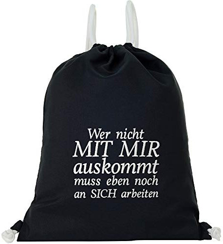 EXPRESS-STICKEREI Turnbeutel Funny Spruch | Beutel schwarz wasserdicht Sportbeutel Gymbag | Frauen Männer Rucksack | Sporttasche (Wer nicht mit mir auskommt, muss... - Turnbeutel)