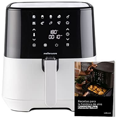 Mellerware - Friggitrice ad aria XXL Crunchy! 1500W | 5,5L | 10 programmi predefiniti | Timer programmabile | Air Fryer 80-200ºC | Privo di BPA/PFOA | Friggitrice senza olio | Touchscreen | Bianca
