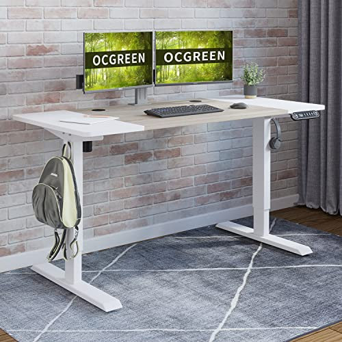 OCGREEN Elektrisch höhenverstellbarer Schreibtisch, 140x60CM Stehpult mit Memory-Steuerung und Anti-Kollisions Technologie,4 Höhe gespeichert, Stofftasche, aus Stahl