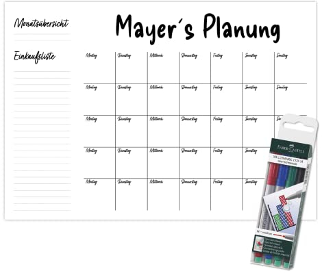 Primus Print - Wunsch Kalender - personalisierter Wandkalender - Abwaschbarer Familienplaner aus Acryl (SW2) Ausführung Einkaufsliste