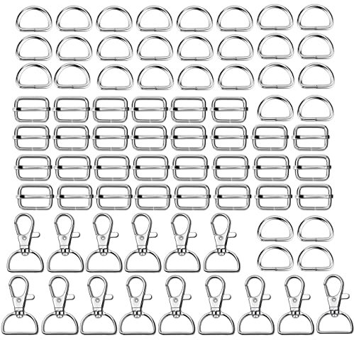HUAZIZ 75 Stück Legierung Schlüsselanhänger Set, Drehbare Karabinerhaken, D Ringe 20mm Metall-Schiebeschnallen für Handtasche, Schlüsselband, Geldbörse, Taschen, Gurte, Hundehalsbänder und Nähprojekte