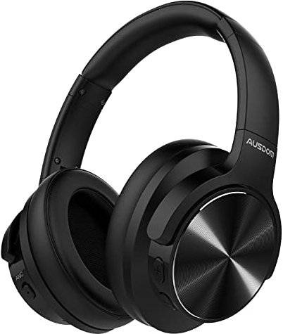 AUSDOM E9 Auriculares inalámbricos con cancelación Activa de Ruido, Auriculares Bluetooth ANC Plegables sobre la Oreja con Aptx HD, 60- Hora de duración de la batería para teléfonos móviles TV