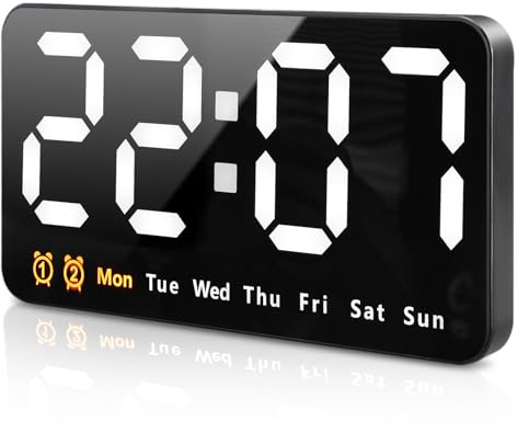 Aceshop Large LED Display Alarm Clock, 9.1” Wall Clock Digital Clock Digital Wall Clock with 3 Adjustable Brightness 12/24H Format Auto-Dimming 2 Alarms Snooze Function for Bedroom Living Room Office
