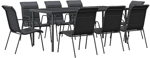 vidaXL Garten Essgruppe 9-TLG., Gartenmöbel Set Tisch 8 Stühle, Sitzgruppe für Garten Terrasse, Gartengarnitur Gartenset, Schwarz Stahl Textilene