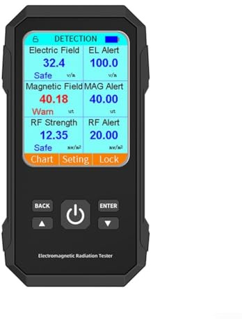 Elektromagnetischer Strahlungsprüfer, 3-in-1 elektrisches Feld, Magnetfeld, RF-Strahlungsdetektor, Tester für Zuhause, Büro, Außenbereich (schwarz)