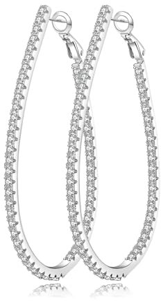 XOEMEL Ovale Creolen Silber 925 für Damen Mit Cubic Zirkonia - Hypoallergene 14k Vergoldete Ohrringe 40/50/60MM