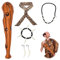 VIDSTW 5 Accessori da Costume Cavernicola Bambini Adulti, Gonfiabile Clava per Capelli Leopardata Fascia Collana Avorio orecchini Braccialetto Fascia di Compleanno Festa per Adulti Bambini