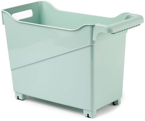Tradineur - Carrito de plástico con Ruedas y asa - N.º 3 - Cesta Organizadora para Productos de Limpieza, Baño, Cocina - Color Verde Pastel