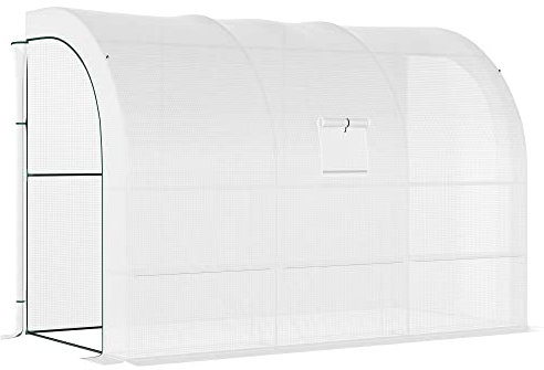 Outsunny invernadero con estantes ventana, invernadero de lámina de acero resistente al invierno, invernadero de pared para balcón, jardín, casa de tomate 300x150x213cm invernadero de tomate para