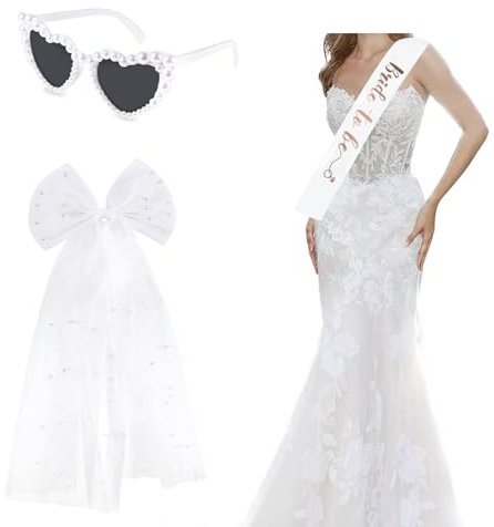xiaowanwan 3 Stück JGA Accessoires Frauen mit Schleier Braut,Herz Sonnenbrille,Bride to be Schärpe,Junggesellinnenabschied Deko Set
