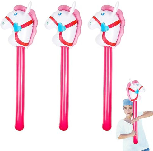 3 Stück Aufblasbares Stabpferd, Pink Steckenpferd Kinder, Hobby Horse Pferde Eignet Sich für Das Alltägliche Spielen von Kindern, Geburtstagspartys Eltern Kind Aktivitäten Dekorationen usw