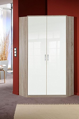 Beauty.Scouts Eck-Kleiderschrank Boca rinco Kleiderschrank, Hochglanz weiß, Eiche sägerau Nachbildung, 120x120cm