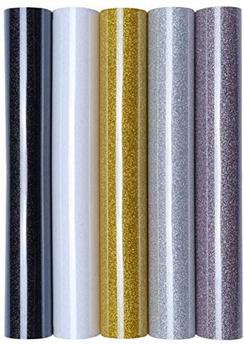 5er Set Glitter/Glitzer 20x30 cm Transferfolie/Textilfolie zum Aufbügeln auf Textilien - perfekt zum Plottern geeignet, Glitter 2:5er Set Eleganz