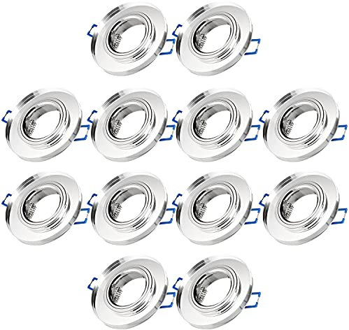 Sweet Led 12x Glas Einbaustrahler Rund Spiegelnd – inkl. GU10 Fassung, 68mm Lochmaß, Einbau Deckenspots für Küche, Wohnzimmer & Flur