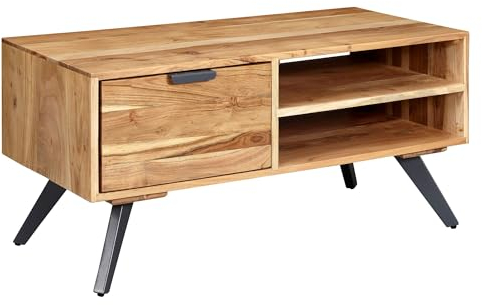 Wohnling Couchtisch 95x45x45 cm Akazie Wohnzimmertisch Massivholz Rechteckig, Holztisch mit Stauraum, Sofatisch mit Schublade, Tisch Wohnzimmer Massiv