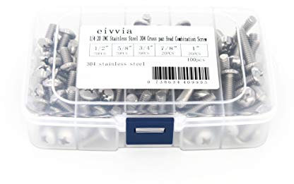 eivvia 100 Stück 1/4-20 UNC Kreuzkopf-Kombinationsschrauben, Edelstahl 304, Silber