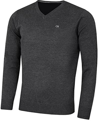 Calvin Klein Hombre con Cuello en v algodón suéter - Charcoal Marl - M