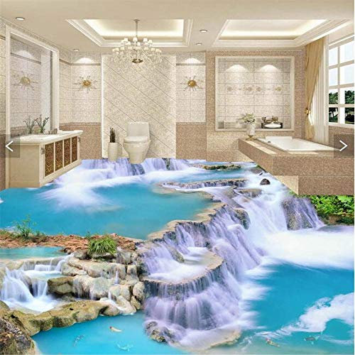 Peinture au sol 3D chutes d'eau papier peint clair rivière pierre salle de bain plancher PVC papier peint auto-adhésif plancher papier peint-150 * 105 cm