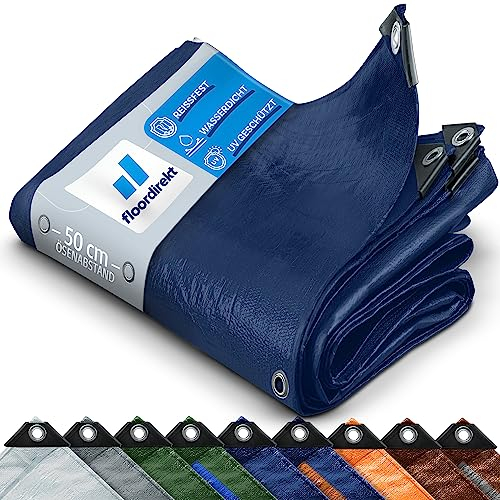 Telone protettivo di copertura, per campeggio, giardino e attività all’aperto, impermeabile, con occhielli (3 x 5 m, 140 g/m², blu)
