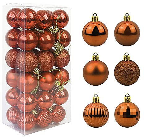 Feliciay 36pcs Weihnachtskugeln Kugeln Sortiert Anhänger Bruchsicheres Ornament Set Weihnachtsbaumschmuck Hängende Dekoration Saisonale Feiertage Hochzeit Party Deko Anhänger (Braun, 4 cm)